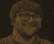 Tiny 1-bit line scan image of Dave Rupert; Dave wears glasses and smiles widely at the camera.